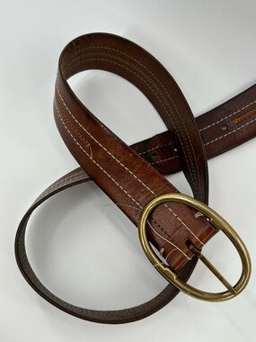 Vintage Linea Pelle Women’s Western Brown Leather Belt with Solid Brass Buckle